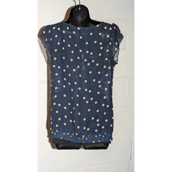 Maurices Navy Blue Polka Dot Sleeveless Blouse Top with Ruffle Detail Medium - Picture 3 of 5